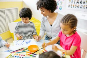 Elementary School Kids Making Art